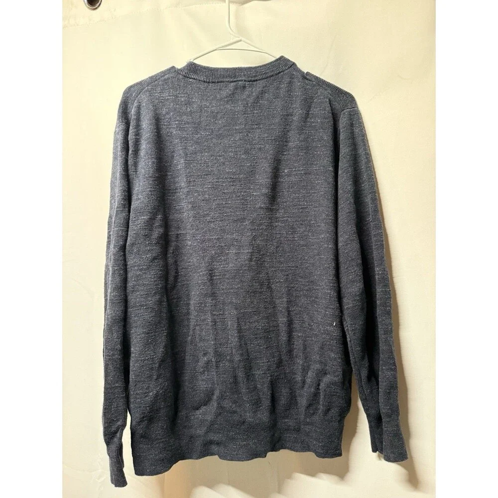 J.Crew Mens Large Navy Blue Heathered Cotton Henley Sweater Pullover Long Sleeve